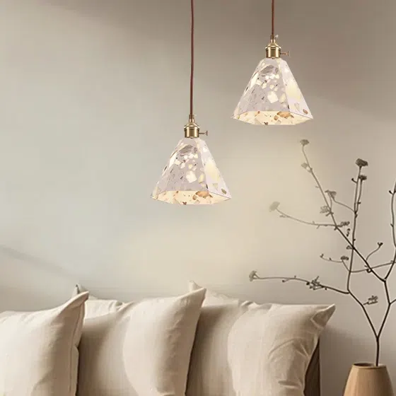 G9/E27 LED Metal Transparent Stone Pendant Light in Metal and Transparent Stone, installed view