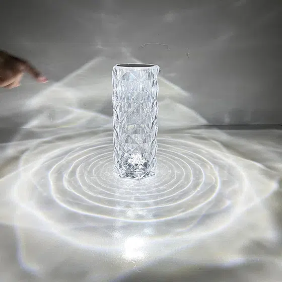 H21CM Transparent Rose Crystal LED Table Light in PS, installed view