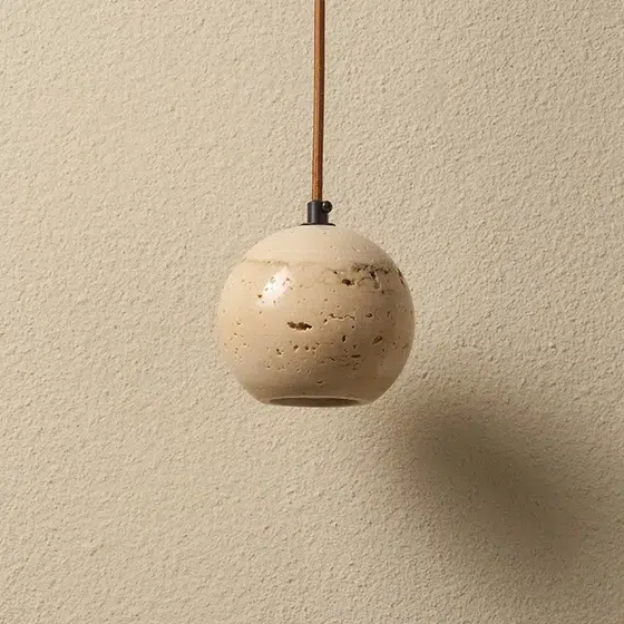 D11cm Travertine Small LED Pendant Light in Wood and Yellow Travertine, installed view