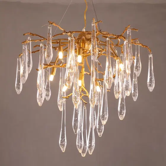Tree Branch Copper Glass Chandelier in Copper and Glass, product photograph
