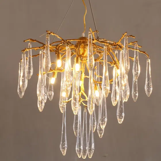 Tree Branch Copper Glass Chandelier in Copper and Glass, detail view