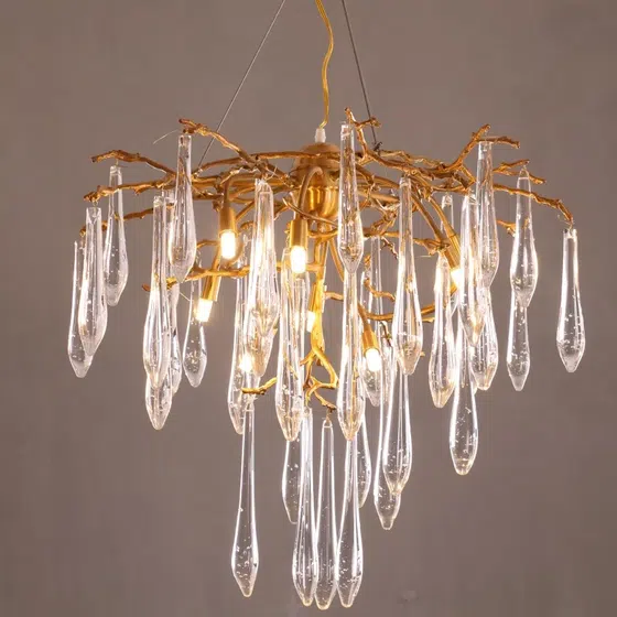 Tree Branch Copper Glass Chandelier in Copper and Glass, installed view