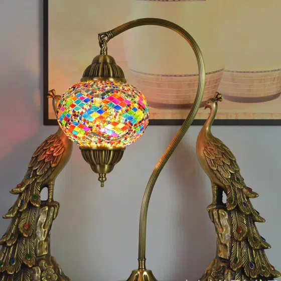 Turkish Style Colourful Copper Mosaic Glass Table Light in Copper and Mosaic Glass, product photograph