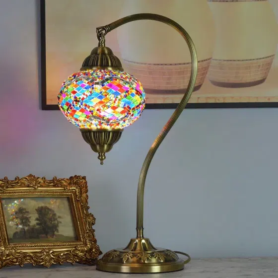Turkish Style Colourful Copper Mosaic Glass Table Light in Copper and Mosaic Glass, detail view