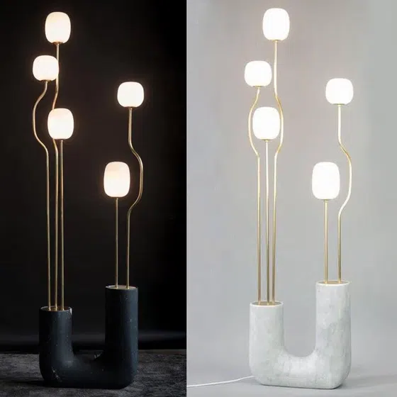 U-Shaped Glass Metal Black White Floor Light in Iron and Resin and Glass, product photograph