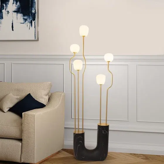 U-Shaped Glass Metal Black White Floor Light in Iron and Resin and Glass, scale view