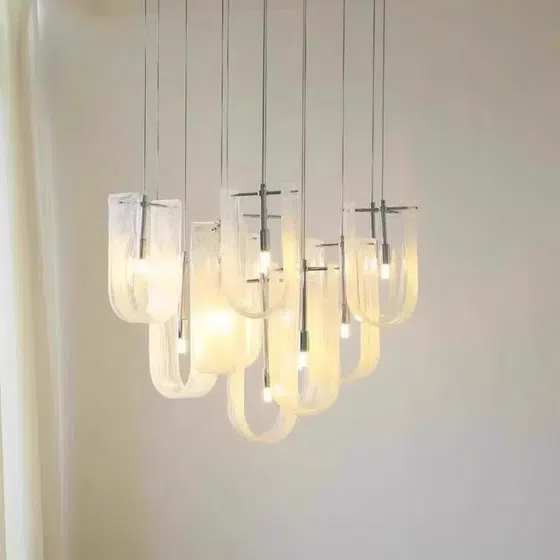1-19 Heads U-shaped Glass Pendant Light in Iron Plating and Glass, detail view