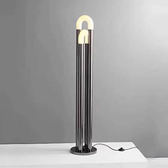 U Tube Glass Metal Floor Lamp in Stainless Steel and Glass, product photograph
