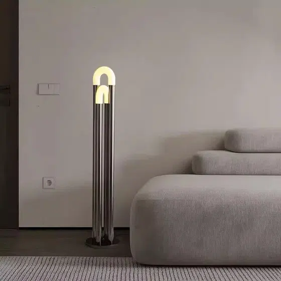 U Tube Glass Metal Floor Lamp in Stainless Steel and Glass, detail view