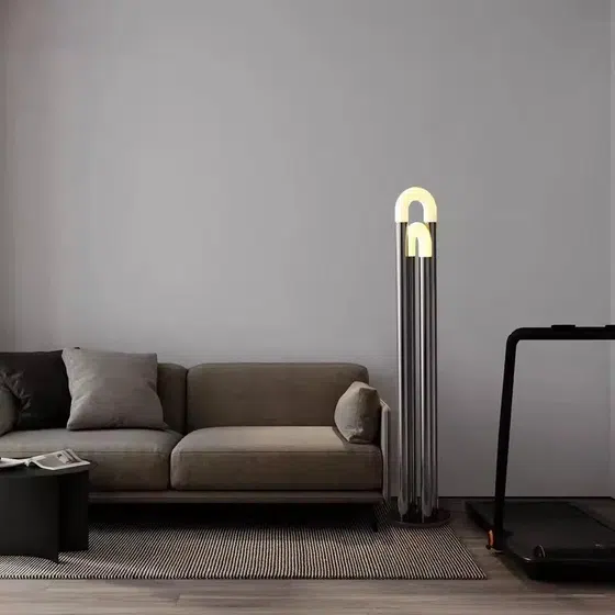 U Tube Glass Metal Floor Lamp in Stainless Steel and Glass, installed view