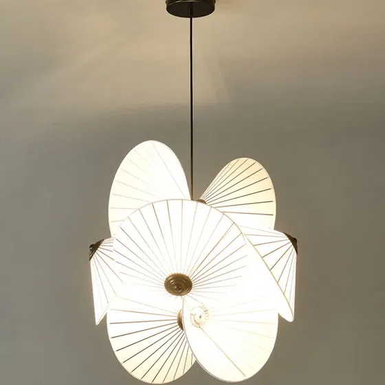 H60cm Umbrella Hardware Fabric Pendant Light in Hardware and Fabric, detail view