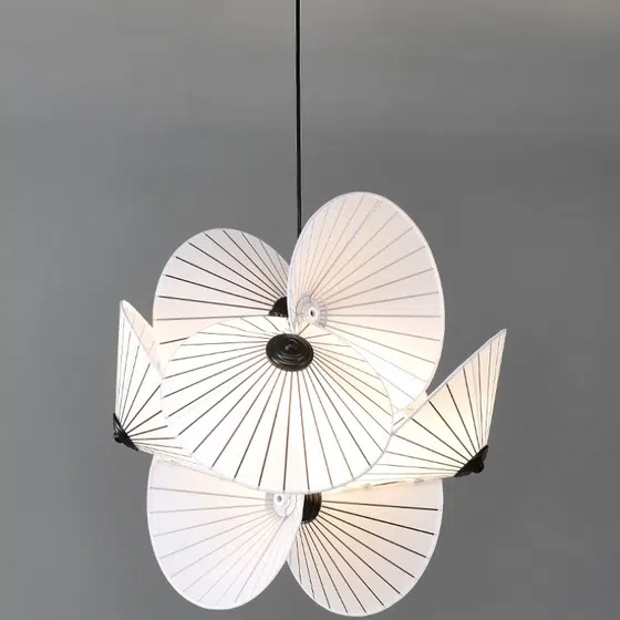 H60cm Umbrella Hardware Fabric Pendant Light in Hardware and Fabric, installed view
