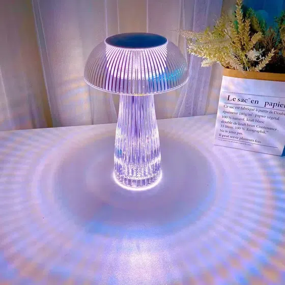 USB Transparent Crystal Jellyfish LED Table Lamp in PS, detail view
