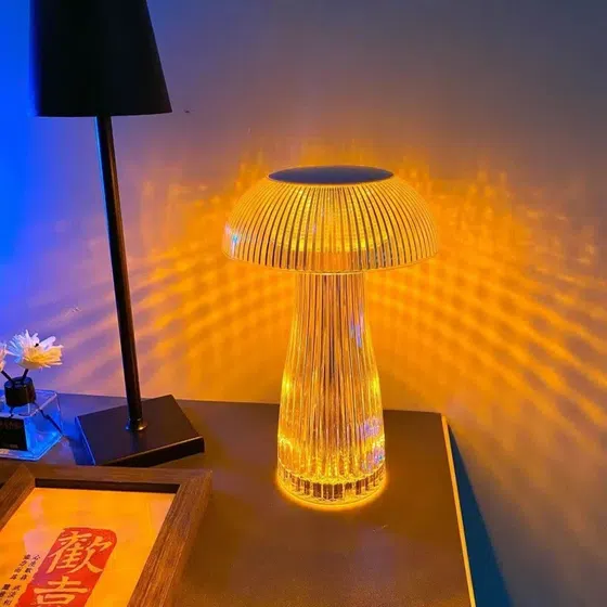 USB Transparent Crystal Jellyfish LED Table Lamp in PS, installed view