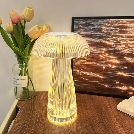 USB Transparent Crystal Jellyfish LED Table Lamp in PS, scale view