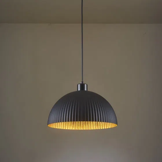 Vertical Striped Iron Black Pendant Lamp in Iron, product photograph