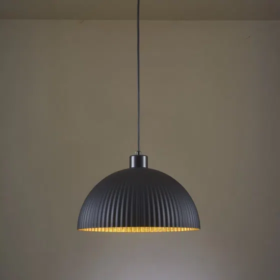 Vertical Striped Iron Black Pendant Lamp in Iron, detail view