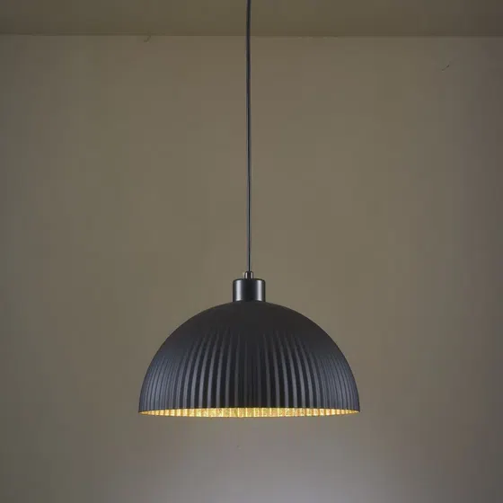 Vertical Striped Iron Black Pendant Lamp in Iron, installed view