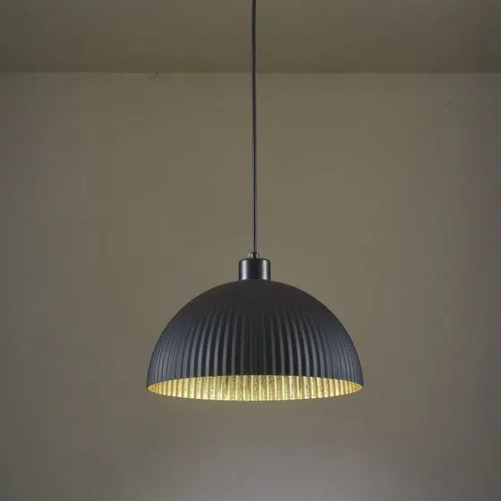 Vertical Striped Iron Black Pendant Lamp in Iron, scale view