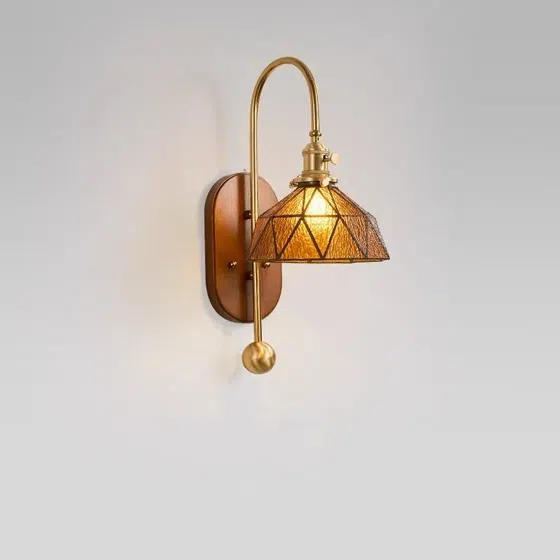 French Vintage Iron Body LED Glass Wood Wall Lamp in Iron and Wood and Glass, scale view