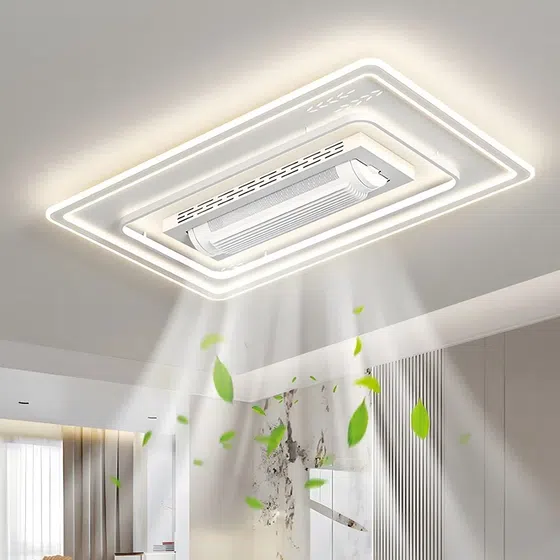 W65cm Leafless Ceiling Fan Lamp in Metal and PC and Acrylic, detail view