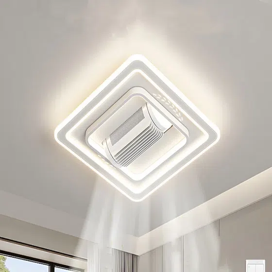 W65cm Leafless Ceiling Fan Lamp in Metal and PC and Acrylic, scale view