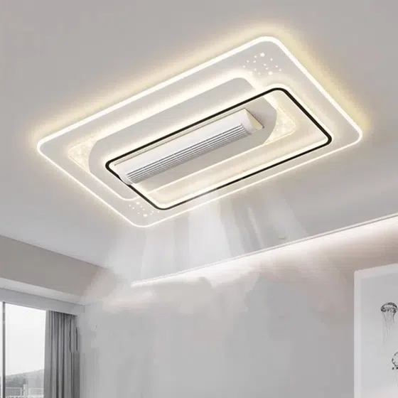W68cm Leafless LED Ceiling Fan Light in Metal and PC and Acrylic, detail view