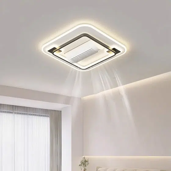 W68cm Leafless LED Ceiling Fan Light in Metal and PC and Acrylic, installed view