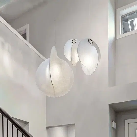 H74CM White Artificial Silk Pendant Lamp in Iron and Silk, detail view