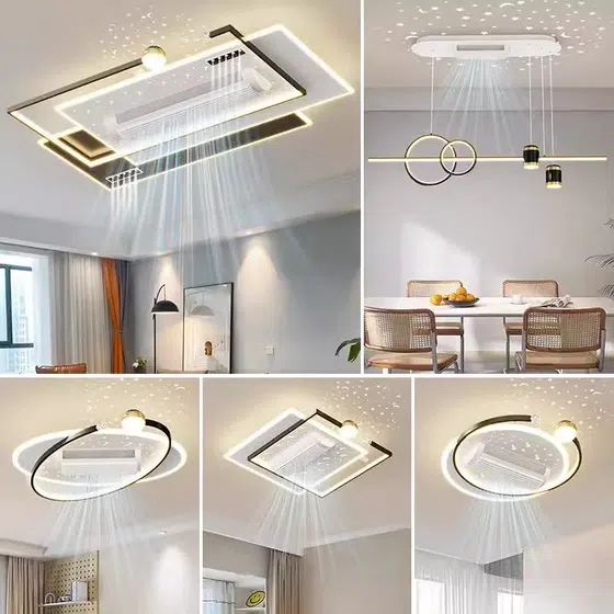 White Black Metal LED Ceiling Fan Light in Metal and PC and Acrylic, product photograph