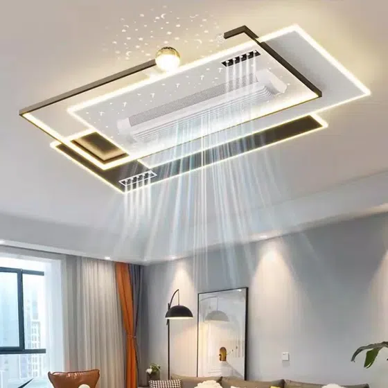White Black Metal LED Ceiling Fan Light in Metal and PC and Acrylic, installed view