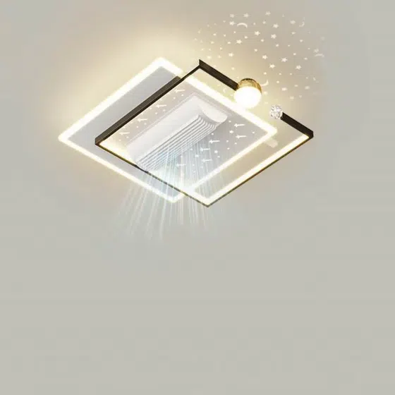 White Black Metal LED Ceiling Fan Light in Metal and PC and Acrylic, scale view