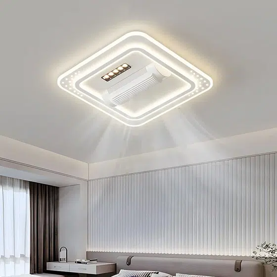 Metal White Bladeless Ceiling Fan Light in Metal and PC and Acrylic, installed view