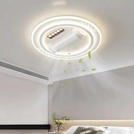 Metal White Bladeless Ceiling Fan Light in Metal and PC and Acrylic, scale view
