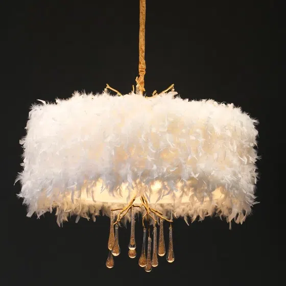 D85CM White Crown Feather Chandelier in Copper and Glass, scale view