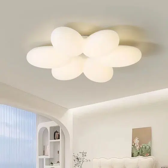 White Flower Iron PE Pendant Light in Iron and PE, detail view