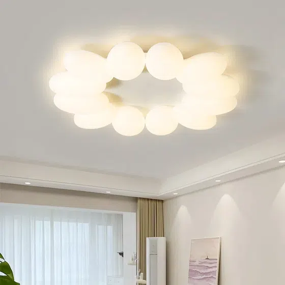White Flower Iron PE Pendant Light in Iron and PE, installed view