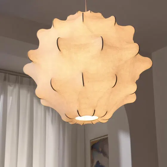 E27/E26 White Wave Silk Pendant Light in Iron and Silk, product photograph
