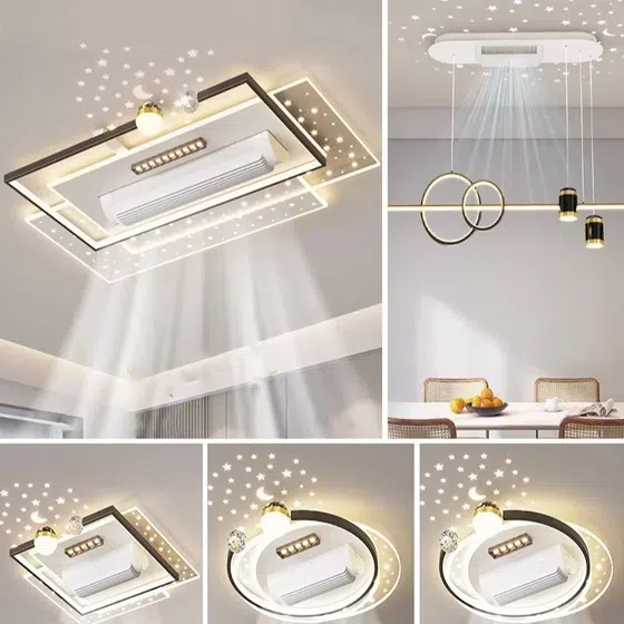 Natural Wind Bladeless Ceiling Fan Lamp in Metal and PC and Acrylic, product photograph