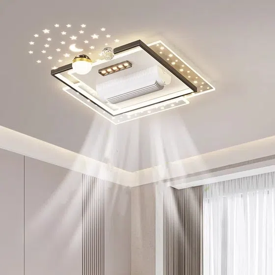 Natural Wind Bladeless Ceiling Fan Lamp in Metal and PC and Acrylic, installed view