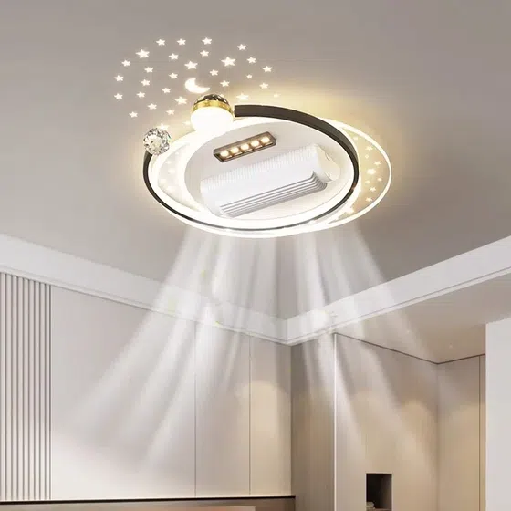 Natural Wind Bladeless Ceiling Fan Lamp in Metal and PC and Acrylic, scale view
