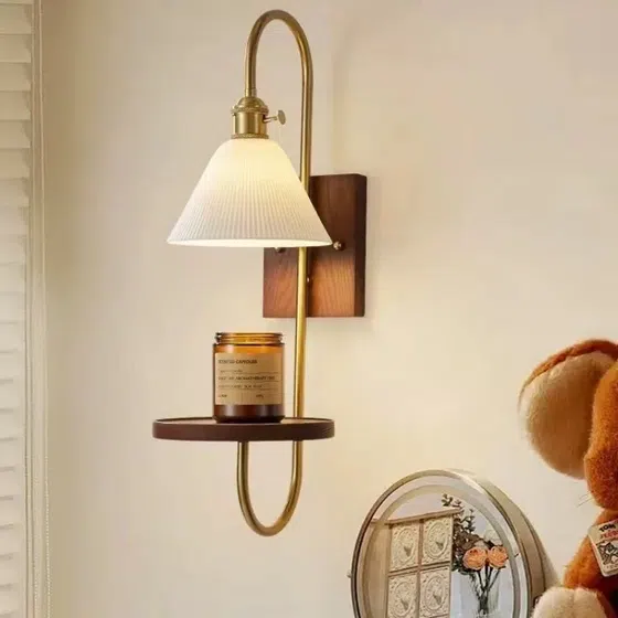 Nordic Retro Wood LED Metal Ceramic Wall Lamp in Iron and Ceramic/Glass and Wood, detail view