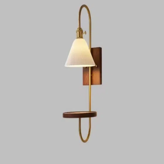 Nordic Retro Wood LED Metal Ceramic Wall Lamp in Iron and Ceramic/Glass and Wood, scale view