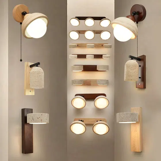 Wood Yellow Stone LED Wall Light in Wood and Yellow Stone, product photograph