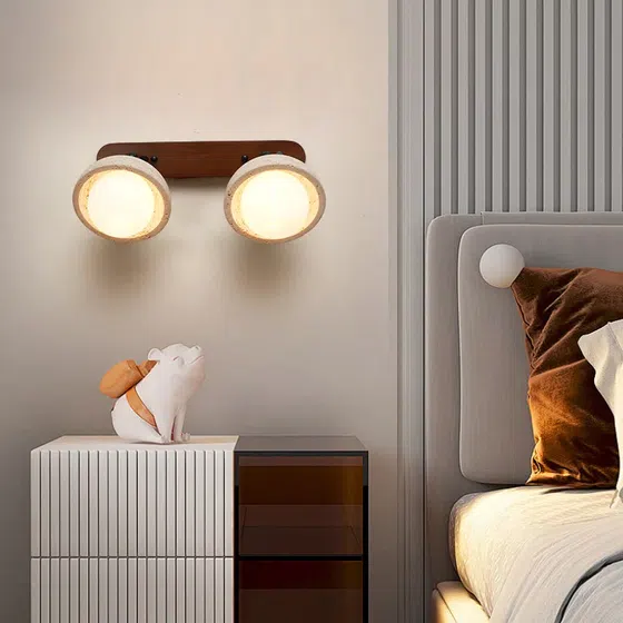 Wood Yellow Stone LED Wall Light in Wood and Yellow Stone, installed view