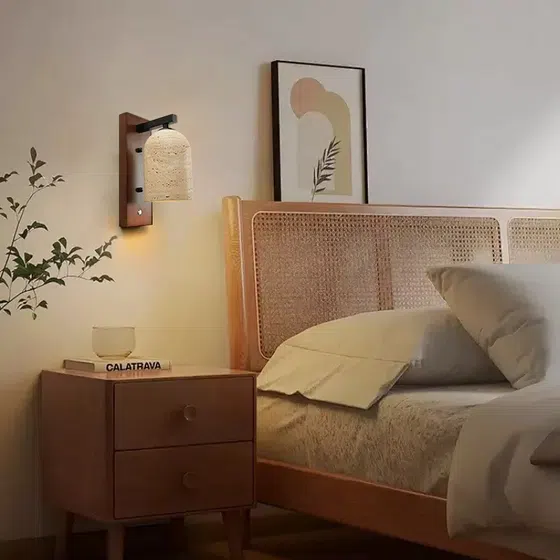 Wood Yellow Stone LED Wall Light in Wood and Yellow Stone, scale view
