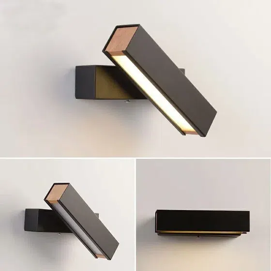 Wooden Rotatable Reading Wall Light in Aluminum and Wood, detail view