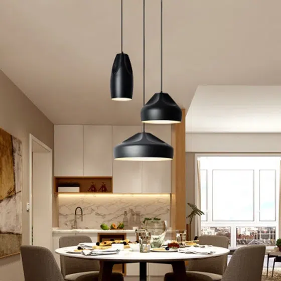 E27 Red Yellow Blue Aluminum Pendant Light in Aluminum, detail view
