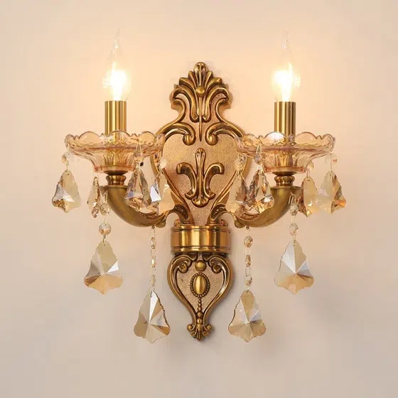 Zinc Alloy Glass Crystal Wall Lamp in Glass and Iron and Crystal, installed view