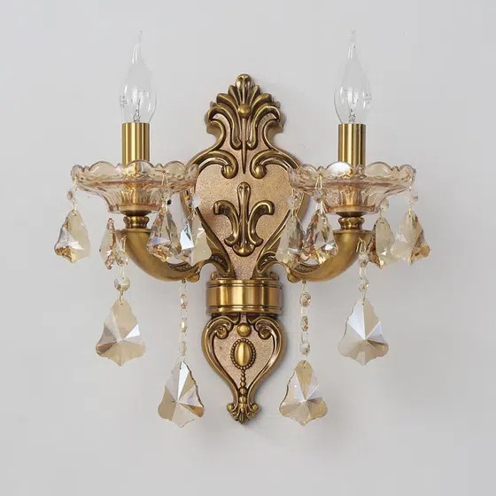 Zinc Alloy Glass Crystal Wall Lamp in Glass and Iron and Crystal, scale view